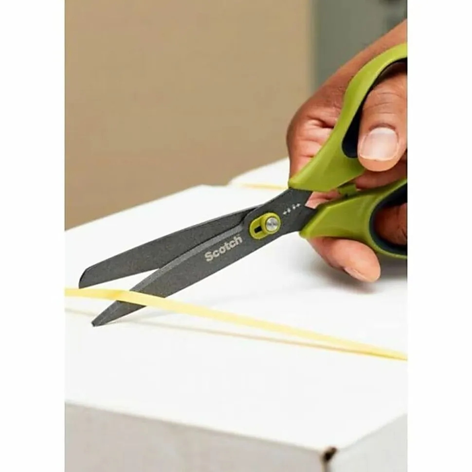 Scotch Non-Stick Unboxing Scissors, 8", Pointed, Green