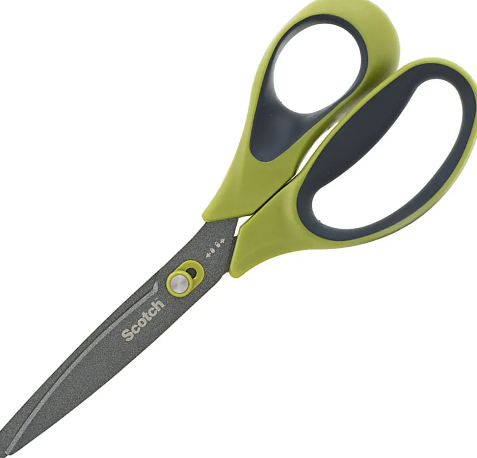 Scotch Non-Stick Unboxing Scissors, 8", Pointed, Green