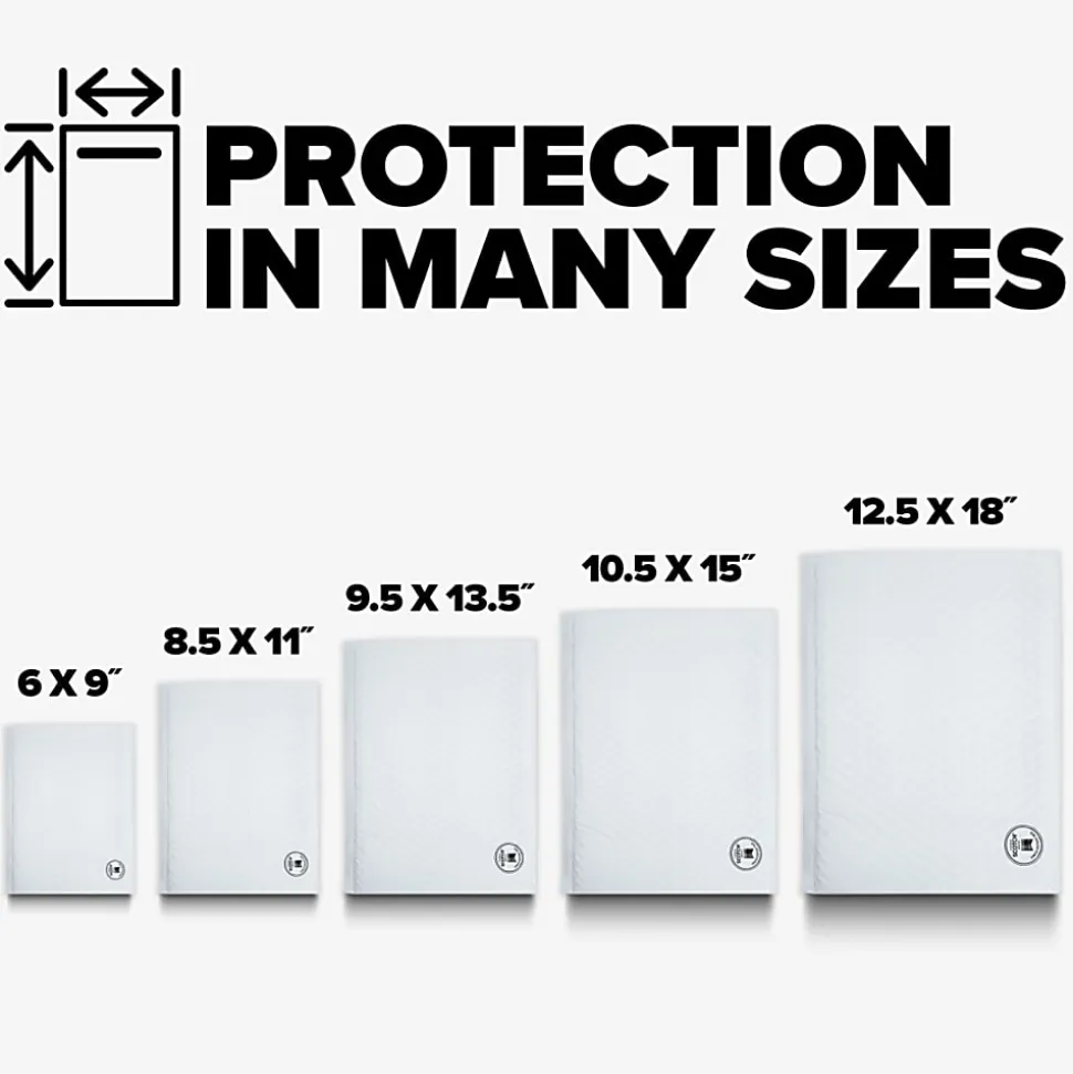 Scotch Poly Bubble Mailer , White, Small, Size 2, Inside Dimensions 8.5 IN x 11 IN, made with 50% recycled plastic