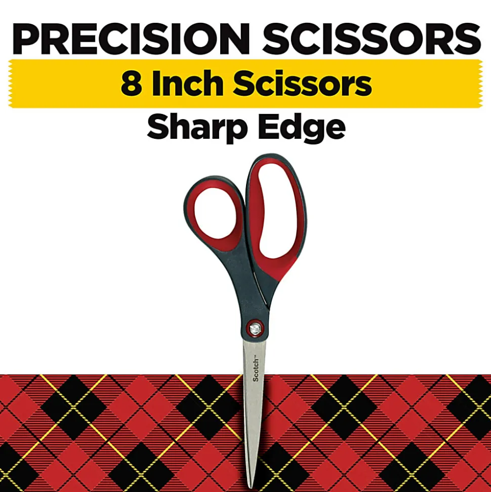 Scotch® Precision Scissors, 8", Pointed, Gray/Red
