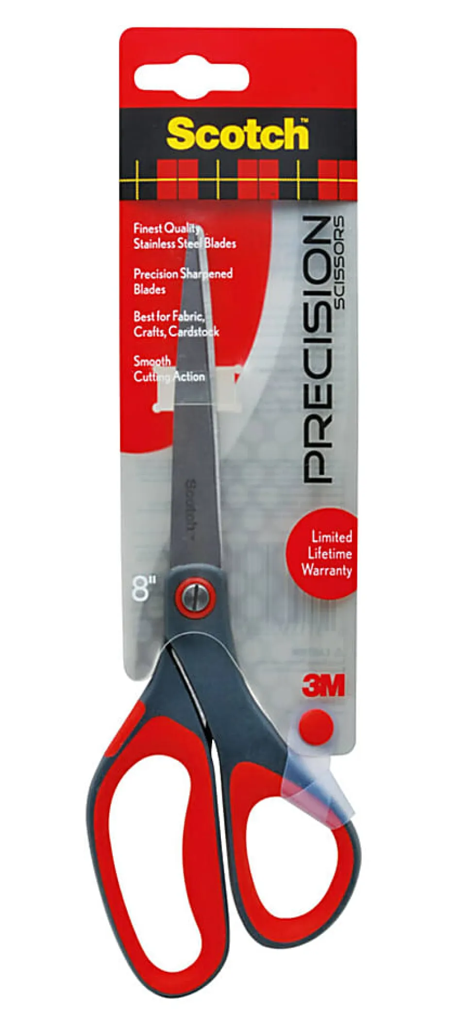 Scotch® Precision Scissors, 8", Pointed, Gray/Red