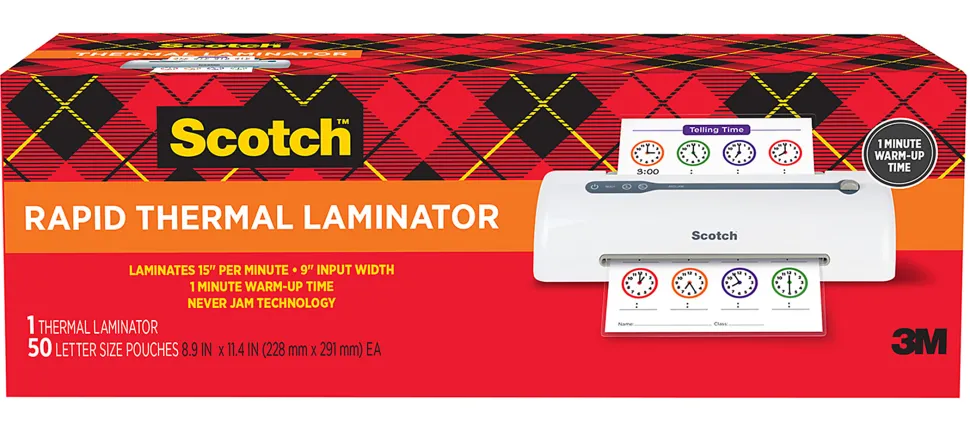 Scotch™ Rapid Thernal Laminator, 1 Thermal Laminator, 50 Laminating Pouches, 8.9 IN x 11.4 IN