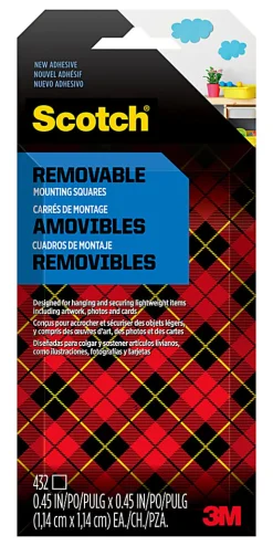 Scotch® Removable Double-Sided Mounting Squares , 0.45 in x 0.45 in (1.14 cm x 1.14 cm) 432/pk