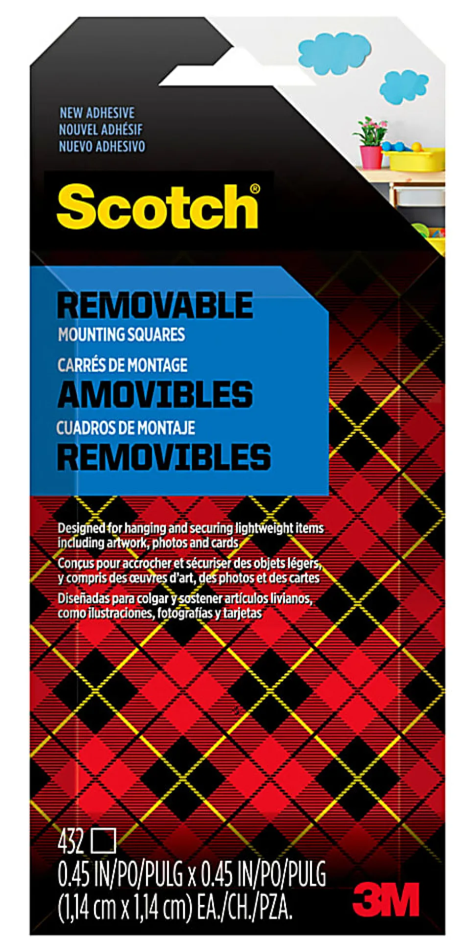 Scotch® Removable Double-Sided Mounting Squares , 0.45 in x 0.45 in (1.14 cm x 1.14 cm) 432/pk