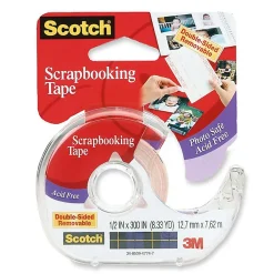 Scotch Removable Scrapbook Double Sided Tape - 25 ft Length x 0.50" Width - Dispenser Included - For Photo, Document - 1 Roll - Clear