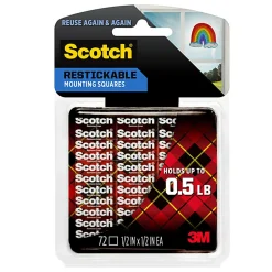 Scotch® Restickable Mounting Squares , 1/2 in x 1/2 in (1.27 cm x 1.27 cm) 72/pk