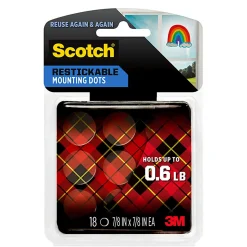 Scotch® Restickable Mounting Dots , 0.875 in x 0.875 in (2.2 cm x 2.2 cm)