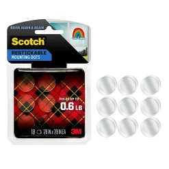 Scotch® Restickable Mounting Dots , 0.875 in x 0.875 in (2.2 cm x 2.2 cm)