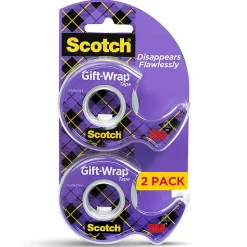 Scotch® Satin Gift Wrap Transparent Tape, 2 Tape Rolls, 3/4 in x 600 in, Holiday Gift Wrapping for Christmas Presents and Gift Bags