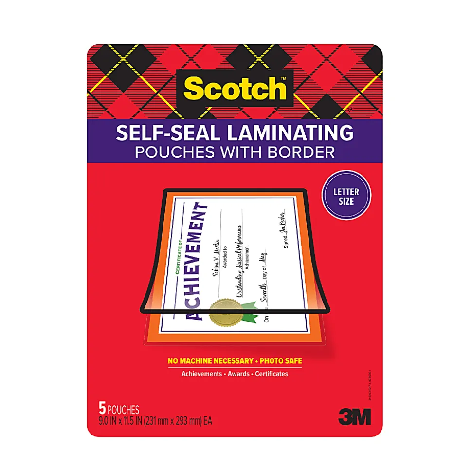 Scotch™ Scotch Black Border Self-Seal Laminating Pouches, 9 x 11.5 in, 5 Laminating Pouches, No Machine Needed, Clear, Photo Safe