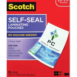 Scotch® Self-Seal Laminating Pouches, Fits Letter Size (9