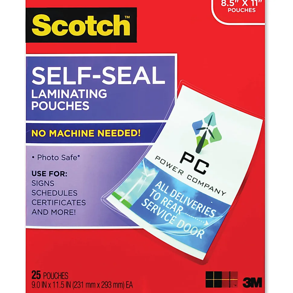 Scotch® Self-Seal Laminating Pouches, Fits Letter Size (9" x 11.5 in.) Paper, 25-PK