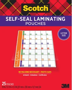 Scotch® Self-Seal Laminating Pouches, Fits Letter Size (9