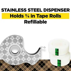 Scotch® Stainless Steel Dispenser Starter Pack with Magic™ Tape , 0.75 in x 550 in, 2 Roll/Pack