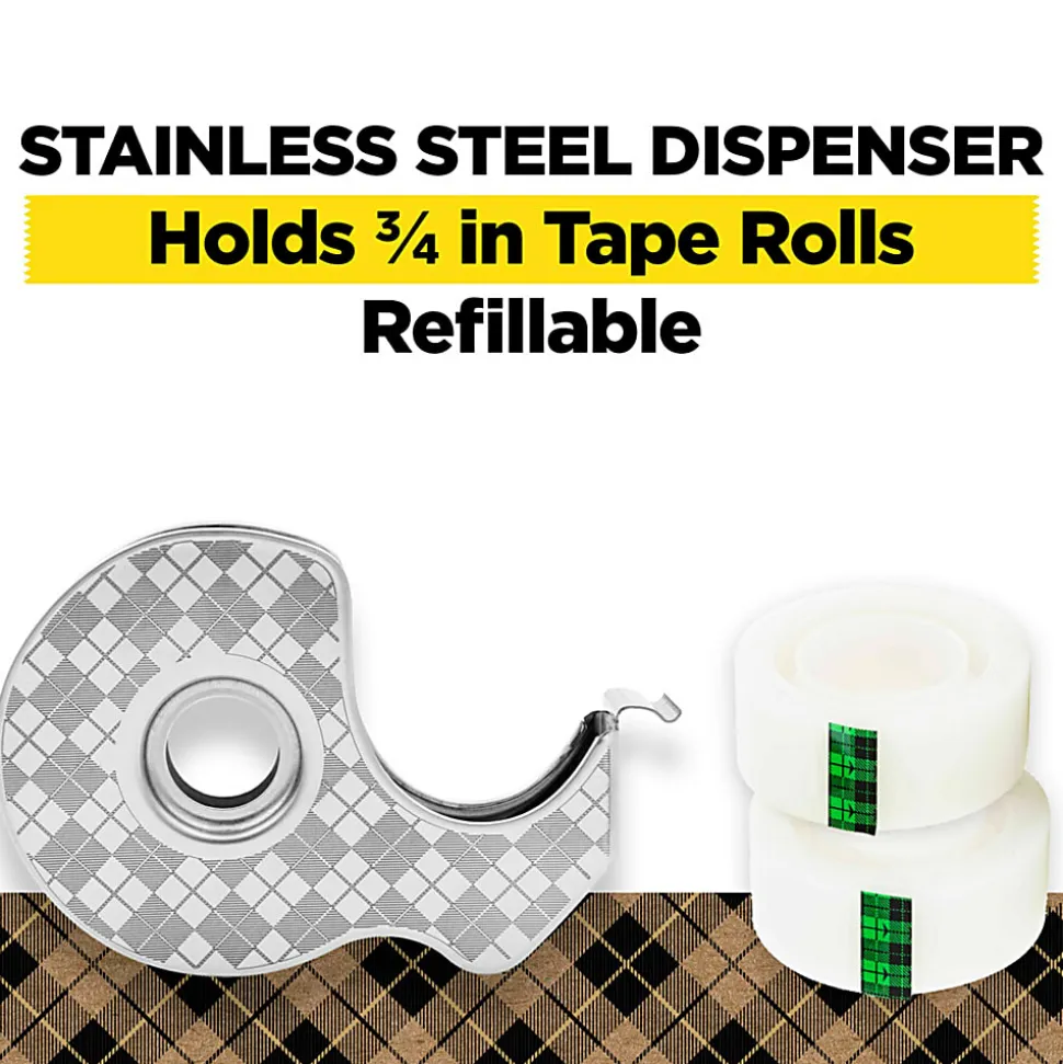 Scotch® Stainless Steel Dispenser Starter Pack with Magic™ Tape , 0.75 in x 550 in, 2 Roll/Pack