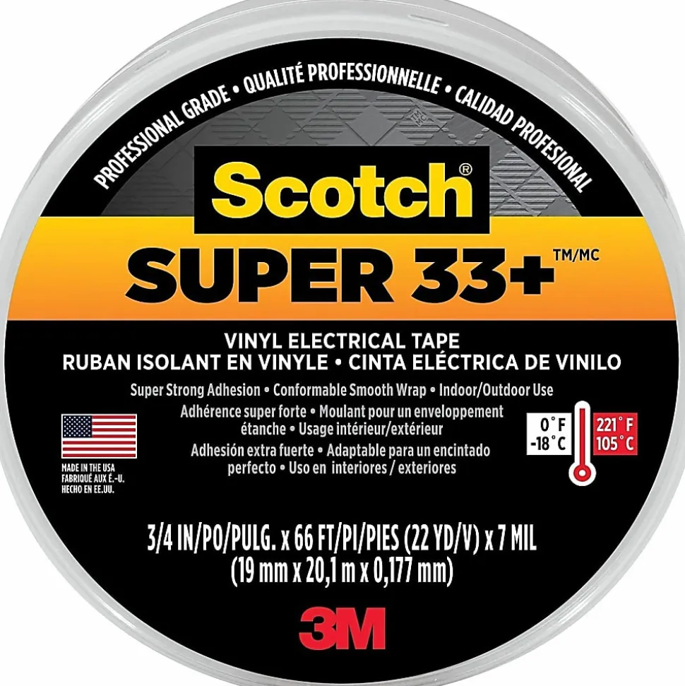Scotch Super 33 Plus Vinyl Electrical Tape - 22 yd Length x 0.75" Width - Rubber - Vinyl Backing