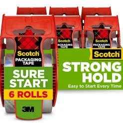 Scotch® Sure Start Shipping Tape, 6 Tape Rolls with Dispensers, 1 7/8 in x 22.2 yd, 1.5" Core, Designed  - 1456
