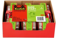Scotch® Sure Start Shipping Tape, 6 Tape Rolls with Dispensers, 1 7/8 in x 22.2 yd, 1.5