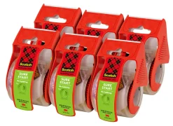Scotch® Sure Start Shipping Tape, 6 Tape Rolls with Dispensers, 1 7/8 in x 22.2 yd, 1.5