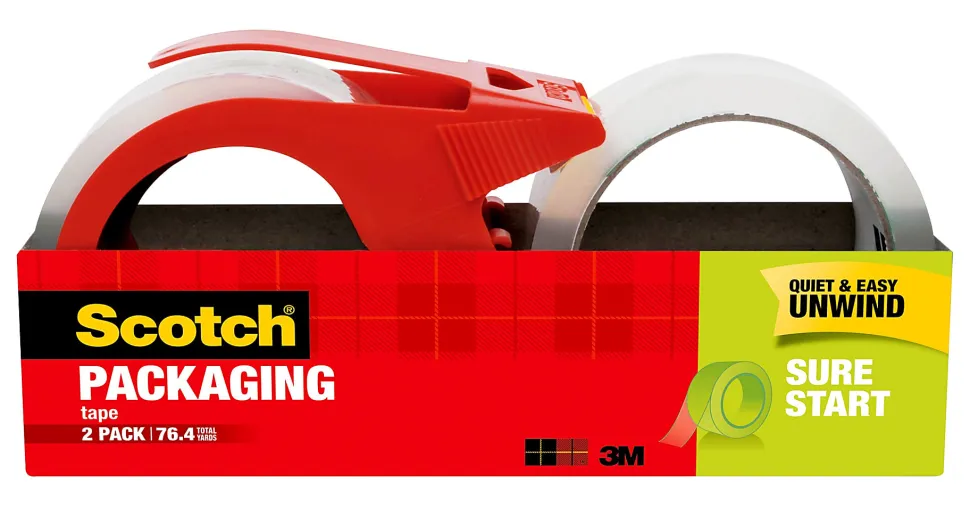 Scotch® Sure Start Shipping Tape With Dispenser, 1-7/8" x 38.2 Yd., Clear, Pack Of 2 Tapes