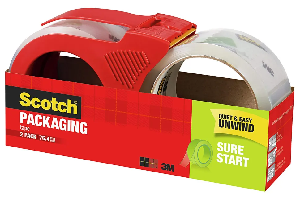 Scotch® Sure Start Shipping Tape With Dispenser, 1-7/8" x 38.2 Yd., Clear, Pack Of 2 Tapes