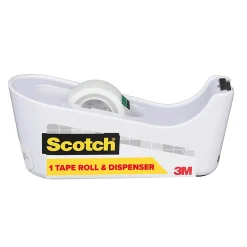 Scotch® Tape Dispenser, White, .75 in x 350 in, Roll of tape included