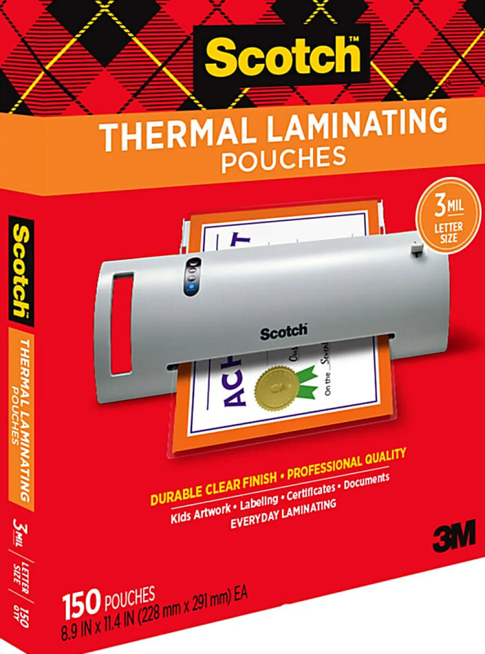 Scotch® Thermal Laminating Pouches, 8.9" x 11.4", 150 Laminating Sheets, Fits Letter Size
