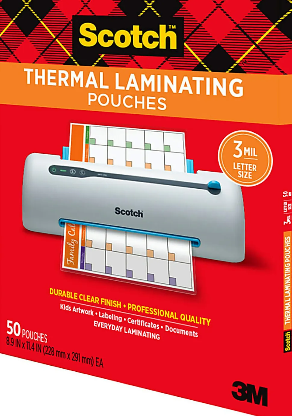 Scotch® Thermal Laminating Pouches, 8.9" x 11.4", 50 Laminating Sheets, Fits Letter Size, TP385450, 50/Pack