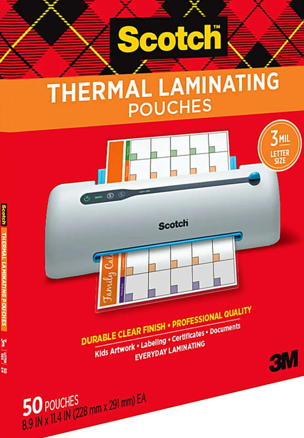 Scotch® Thermal Laminating Pouches, 8.9" x 11.4", 50 Laminating Sheets, Fits Letter Size, TP385450, 50/Pack
