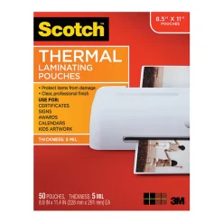 Scotch® Thermal Laminating Pouches, 8 15/16" x 11 7/16", Clear, Pack Of 50 Sheets, TP5854-50