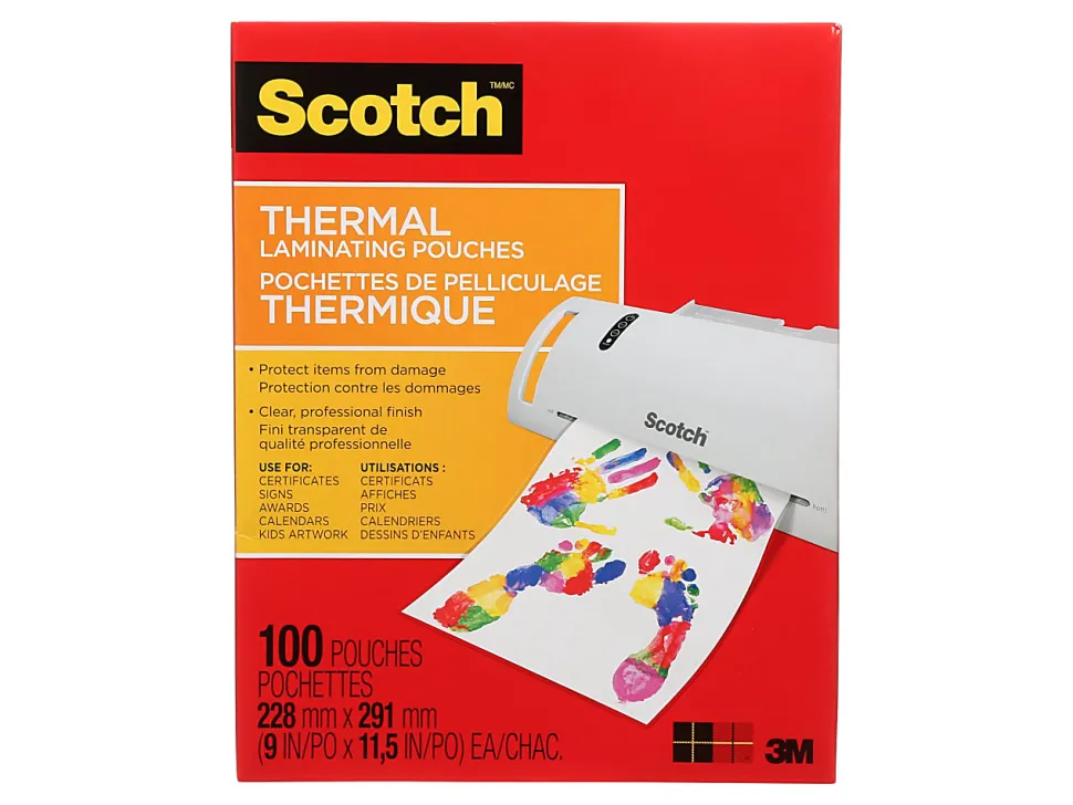 Scotch® Thermal Laminating Pouches, 8.9" x 11.4", 100 Laminating Sheets, 3 mil., Fits Letter Size, 100/Pack