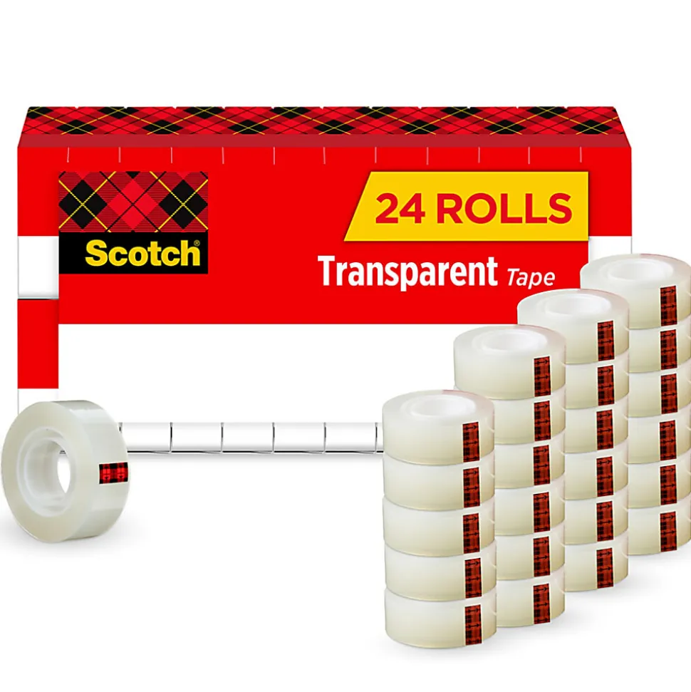 Scotch® Transparent Tape, 3/4 in. x 1000 in., 24 Tape Rolls, Clear, School Supplies and College Essentials for Students and Teachers