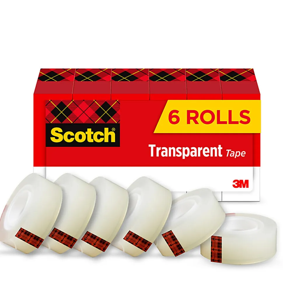 Scotch® Transparent Tape, 3/4 in. x 1296 in., 6 Tape Rolls, Clear, Back to School Supplies and College Essentials for Students and Teachers