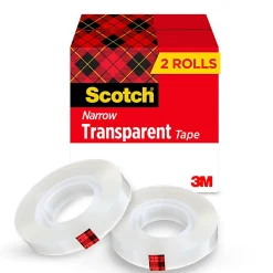 Scotch® Transparent Tape, 2 Tape Rolls, 1/2 in x 1296 in, Home Office Supplies and School Supplies for College and Classrooms
