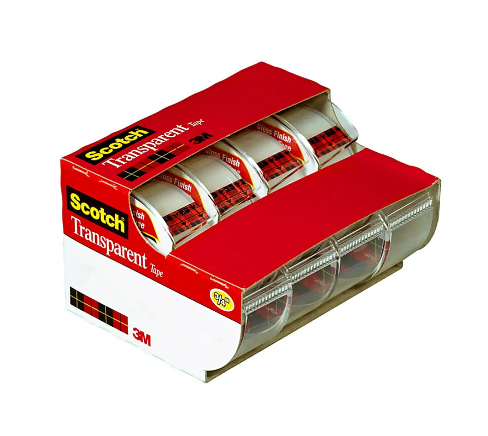 Scotch® Transparent Tape, 4 Tape Rolls with Dispensers, 3/4 in x 850 in, Home Office Supplies and School Supplies for College and Classrooms