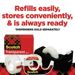 Scotch® Transparent Tape, 3 Tape Rolls, 3/4 in x 1000 in, Home Office Supplies and School Supplies for College and Classrooms