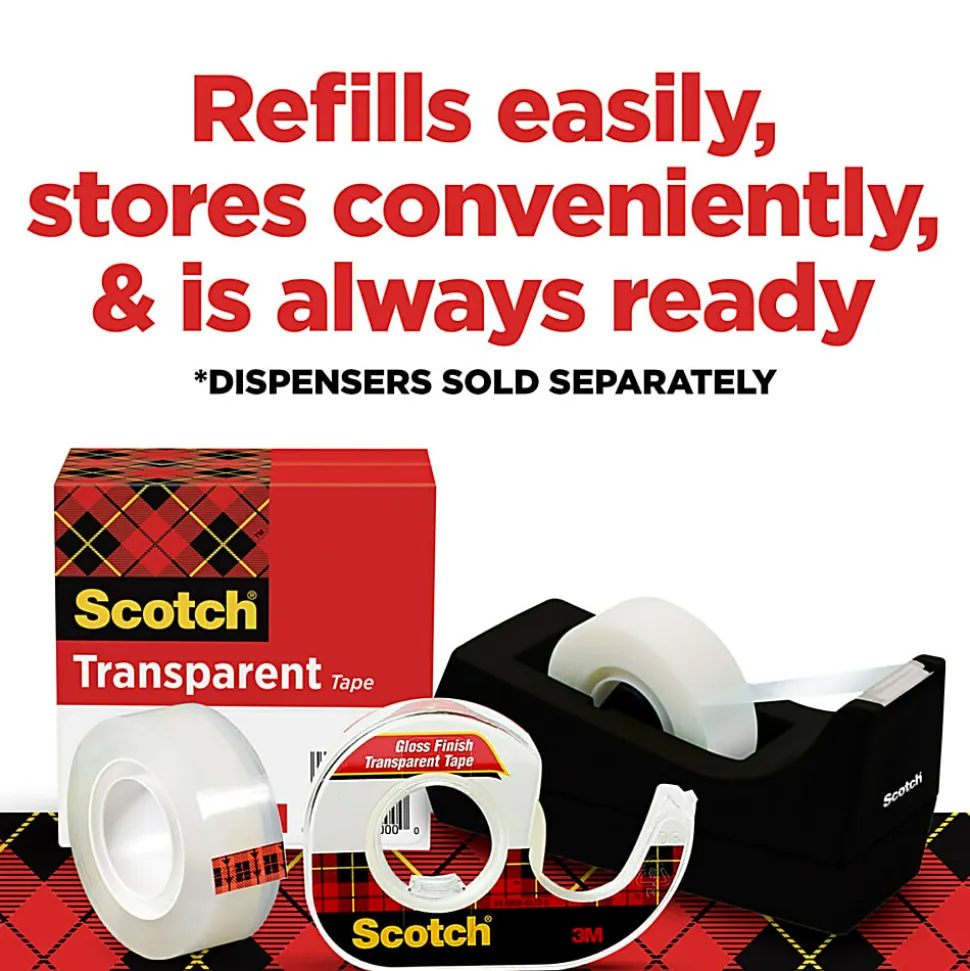 Scotch® Transparent Tape, 3 Tape Rolls, 3/4 in x 1000 in, Home Office Supplies and School Supplies for College and Classrooms