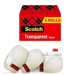 Scotch® Transparent Tape, 3 Tape Rolls, 3/4 in x 1000 in, Home Office Supplies and School Supplies for College and Classrooms