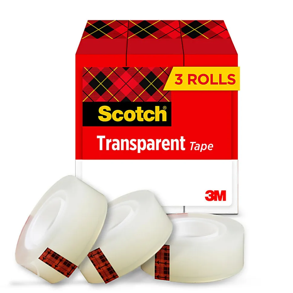 Scotch® Transparent Tape, 3 Tape Rolls, 3/4 in x 1000 in, Home Office Supplies and School Supplies for College and Classrooms