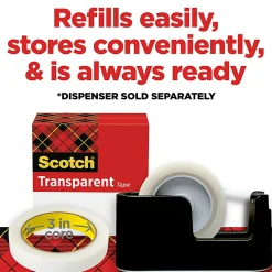 Scotch® Transparent Tape, 2 Tape Rolls, 3/4 in x 2592 in, Home Office Supplies and School Supplies for College and Classrooms
