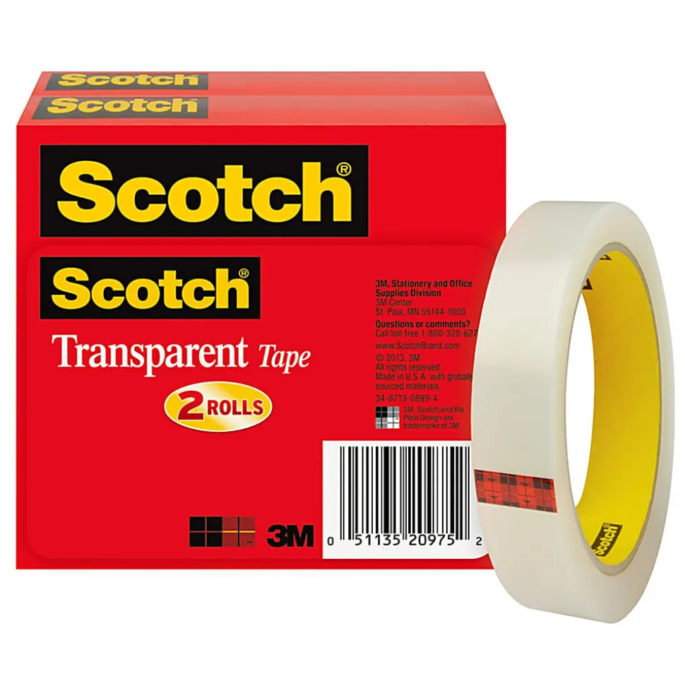 Scotch® Transparent Tape, 2 Tape Rolls, 3/4 in x 2592 in, Home Office Supplies and School Supplies for College and Classrooms