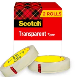 Scotch® Transparent Tape, 2 Tape Rolls, 3/4 in x 2592 in, Home Office Supplies and School Supplies for College and Classrooms