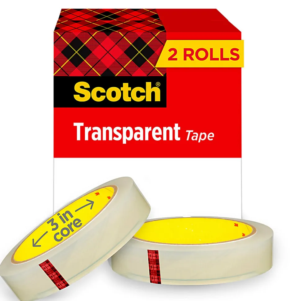 Scotch® Transparent Tape, 2 Tape Rolls, 3/4 in x 2592 in, Home Office Supplies and School Supplies for College and Classrooms