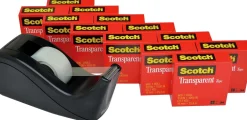 Scotch® Transparent Tape with Dispenser, 3/4 in. x 1000 in., 12 Tape Rolls, 1 Tape Dispenser, Back to School Supplies and College Essentials