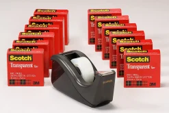 Scotch® Transparent Tape with Dispenser, 3/4 in. x 1000 in., 12 Tape Rolls, 1 Tape Dispenser, Back to School Supplies and College Essentials