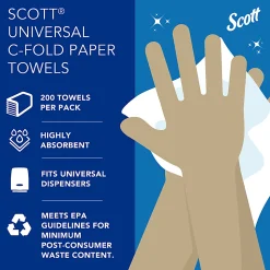 Scott Essential C Fold Paper Towels (01510) with Fast-Drying Absorbency Pockets, 12 Packs / Case, 200 C Fold Towels / Pack