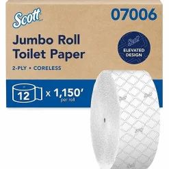 Scott® Essential Jumbo Roll Coreless 2-Ply Toilet Paper, 1,150' Per Roll, 65% Recycled, Pack Of 12 Rolls