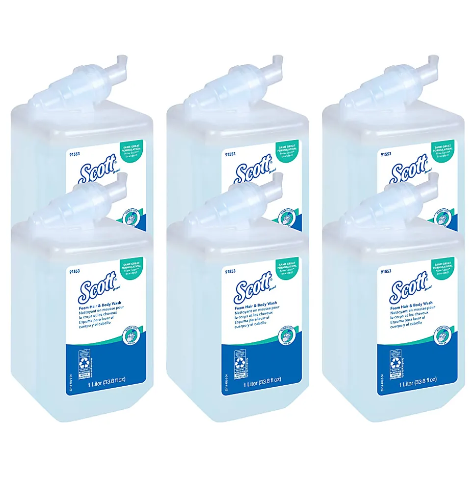 Scott Foam Hair & Body Wash - Fresh Scent - 33.8 fl oz (1000 mL) - Hair, Body - Blue - Residue-free - 6 / Carton