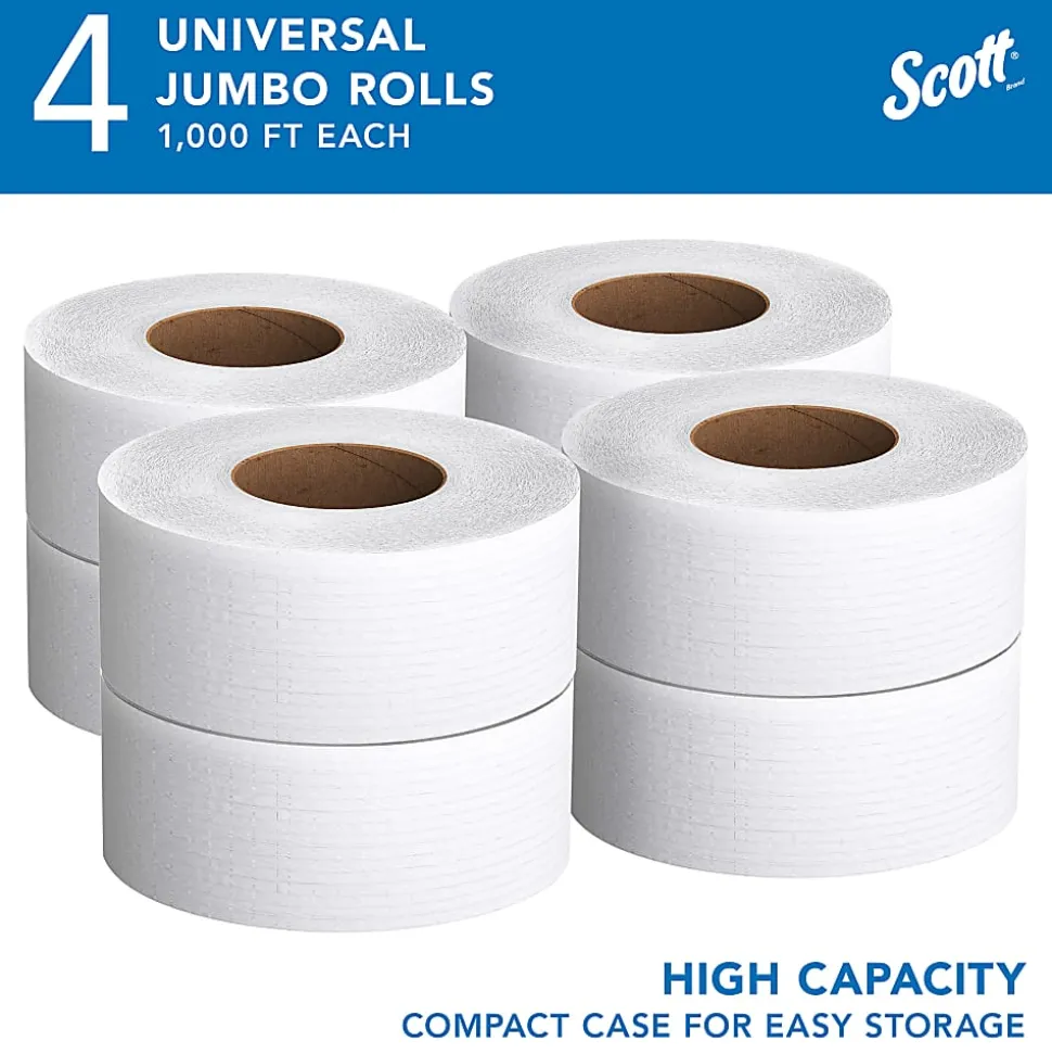 Scott® Jumbo Jr 2-Ply Toilet Paper, 25% Recycled, 1000 Sheets Per Roll, Pack Of 4 Rolls