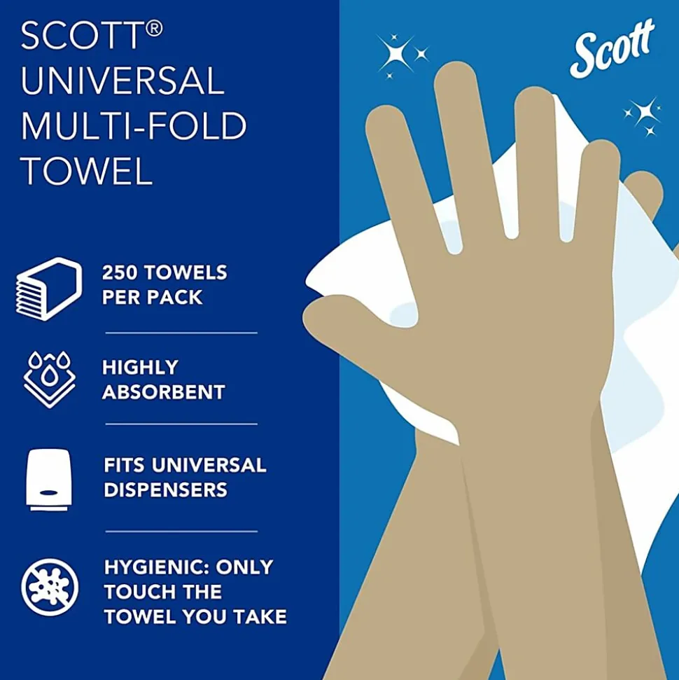 Scott Multifold NarrowPaper Towels with Absorbency Pockets - Multifold - 9.40"x 8" - 4000 Sheets - White - Fiber - 250 Pack - 16 / Carton - 37490